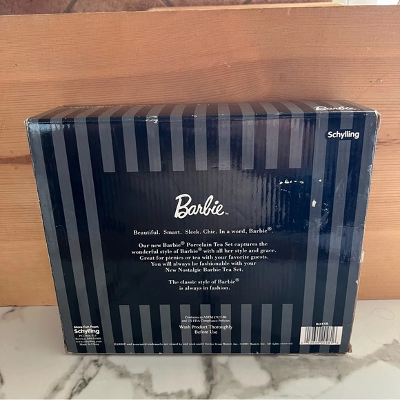 Barbie Porcelain Tea Set, white with pink rims and Barbie Face New in Box - Picture 2 of 2